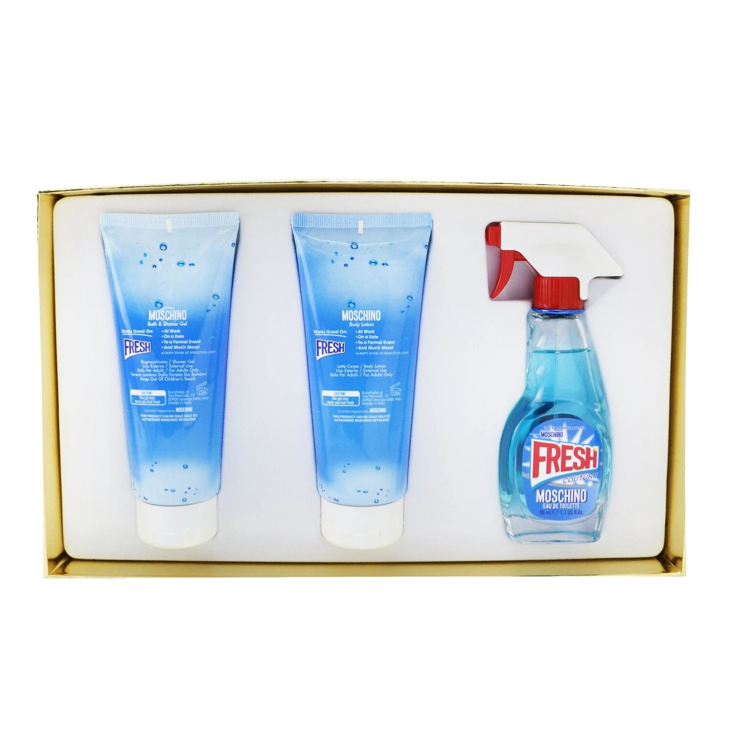 Moschino Fresh Couture Coffret: Eau De Toilette Spray 50ml/1.7oz + Body Lotion 100ml/3.4oz + Bath & Shower 100ml/3.4oz 3pcs 3 Moschino Fresh Couture Coffret: Eau De Toilette Spray 50ml/1.7oz + Body Lotion 100ml/3.4oz + Bath & Shower 100ml/3.4oz 3pcs