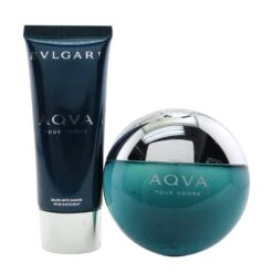Bvlgari Aqva Pour Homme Coffret: Eau De Toilette Spray 100ml/3.4oz + After Shave Balm 100ml/3.4oz + Pouch (X'mas Edition) 2pcs+Pouch -Demet Perfume Shop 26779535014 2